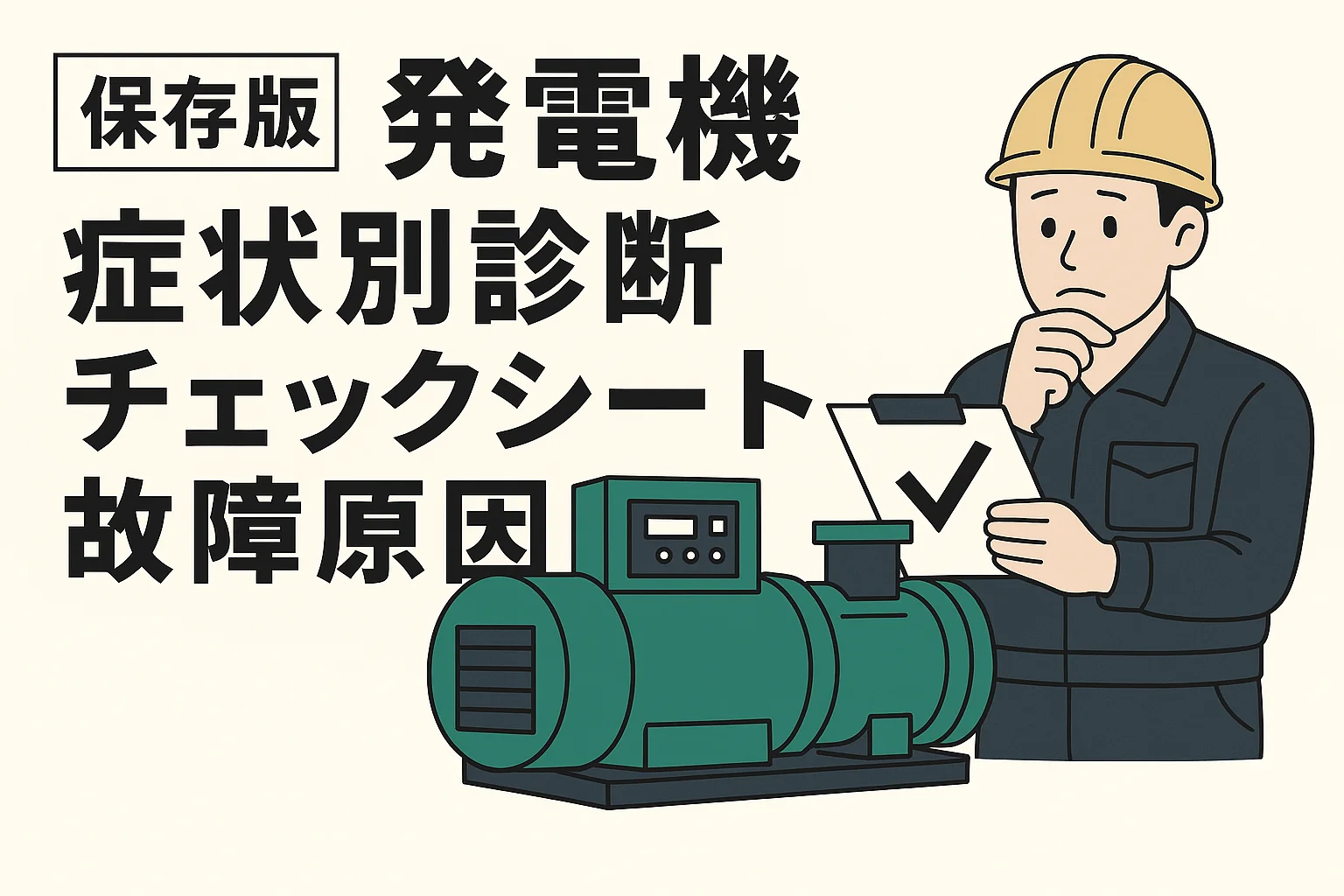 【保存版】発電機の症状別診断チェックシート|故障原因と対策①~⑦まとめ