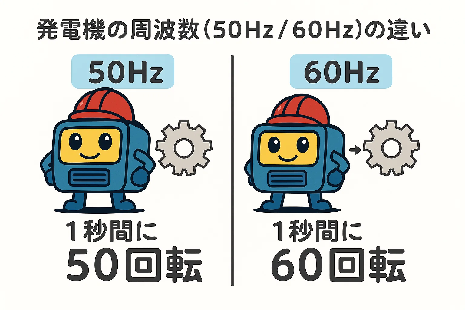 発電機の周波数（50Hz／60Hz）って何が違うの？　教えて発電くん！　