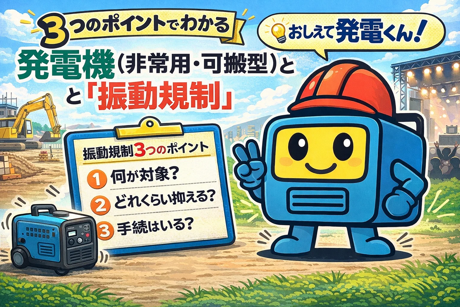【教えて発電くん！】3つのポイントでわかる 発電機（非常用・可搬型）と「振動規制」