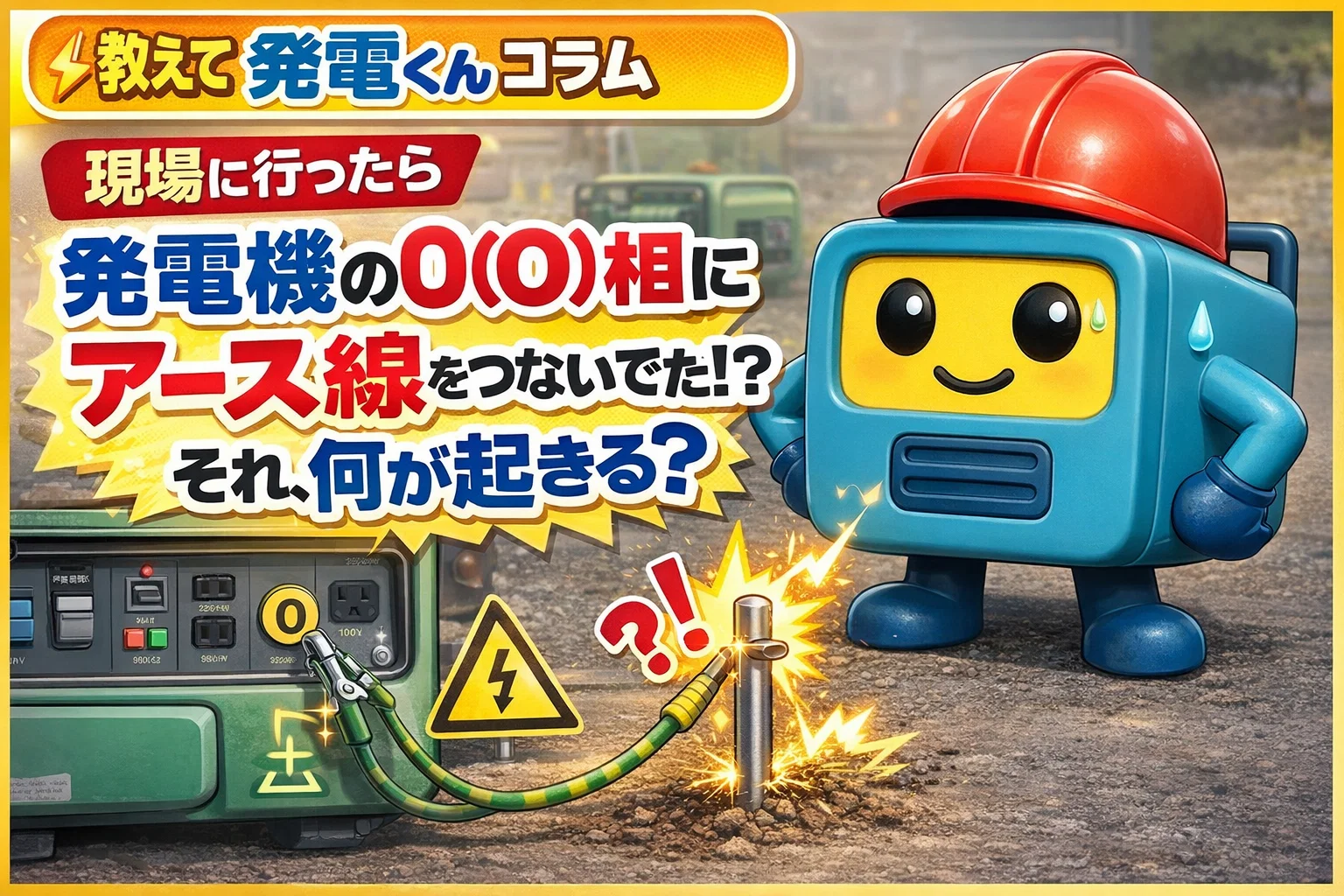 【教えて発電くん！】現場に行ったら発電機のO（0）相にアース線をつないでた！？それ、なにが起きる？