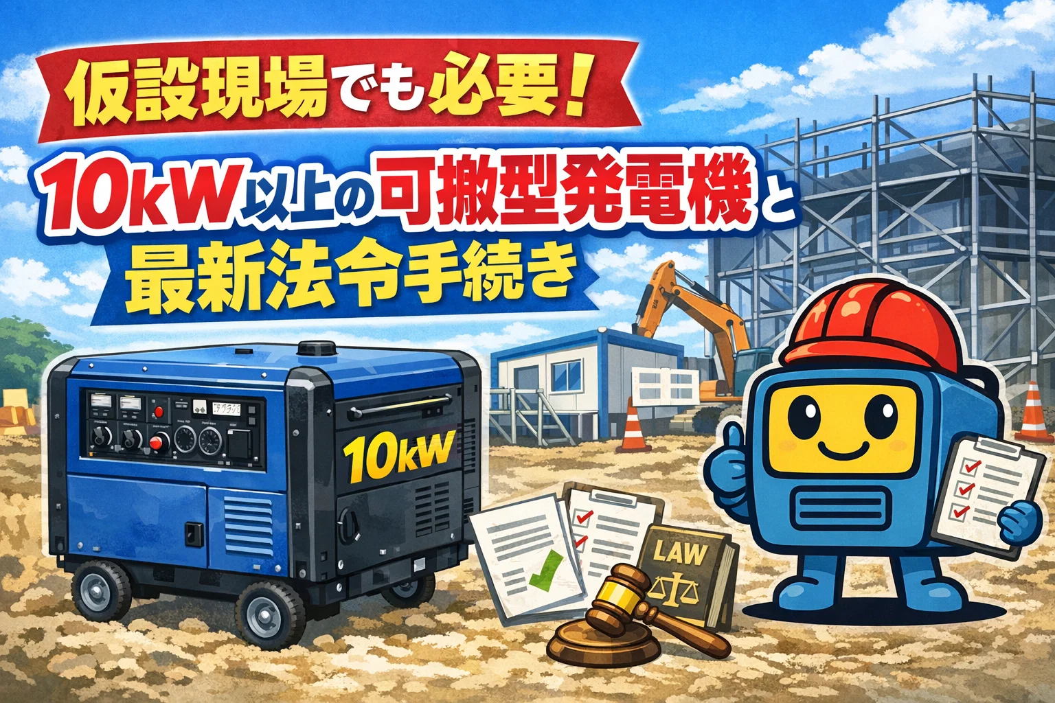 仮設現場でも必要！10kW以上の可搬型発電機と最新法令手続き【2026年1月版】