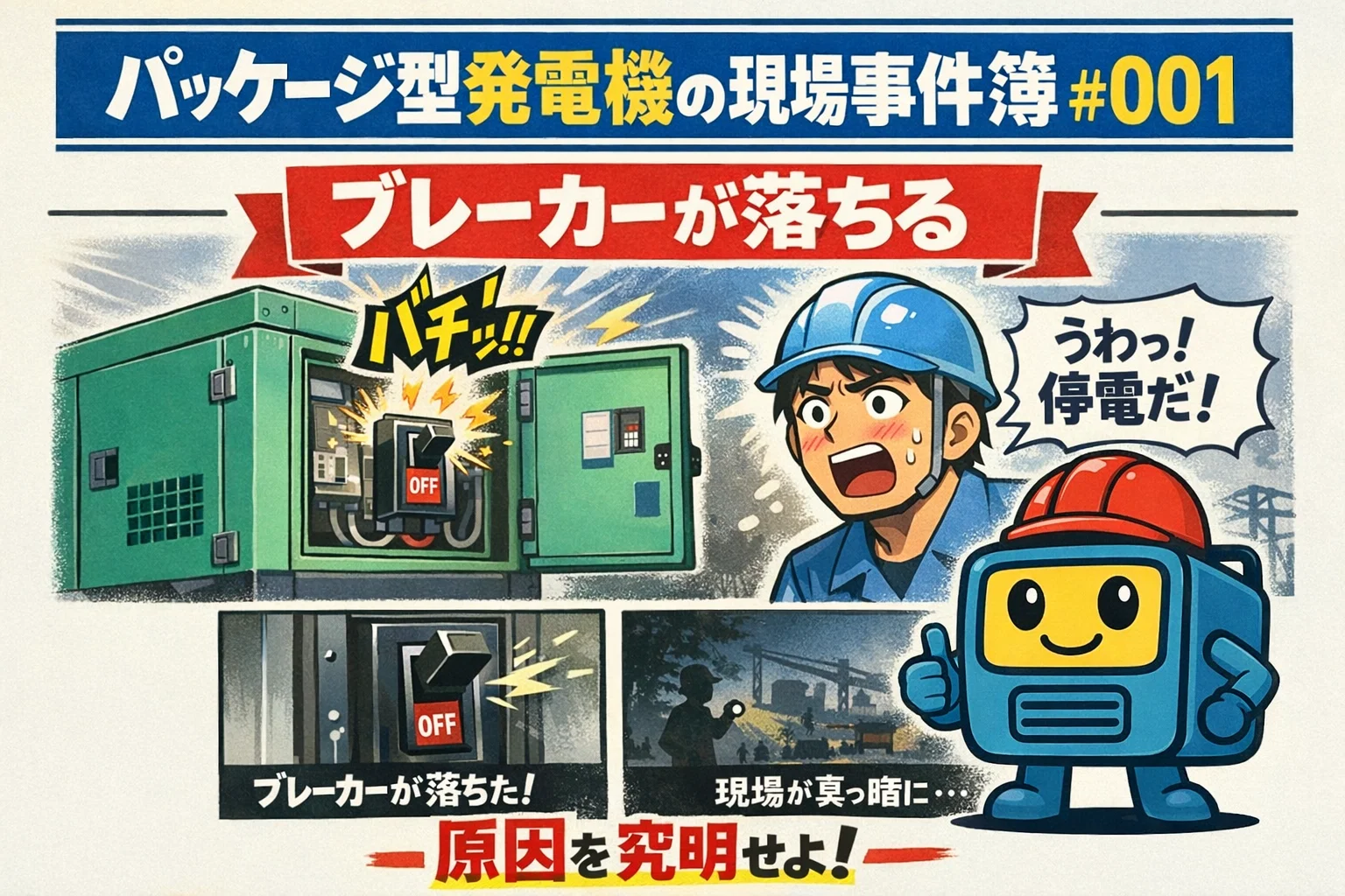 教えて発電くん！発電機の現場事件簿#001「ブレーカーが落ちる」事件（過負荷だけじゃない）